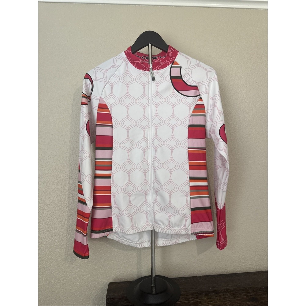 Canari Cycling Jersey Women's Size Large White Pink Full Zip  Pockets EUC